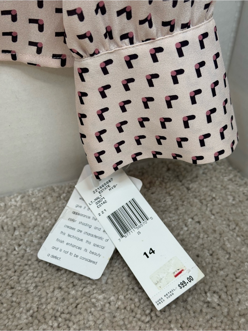 Jones New York Pink Button-Down Shirt with Black Micro Pattern, 100% Silk - Picture 4 of 10